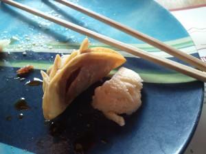 apple dumpling with ice cream.
